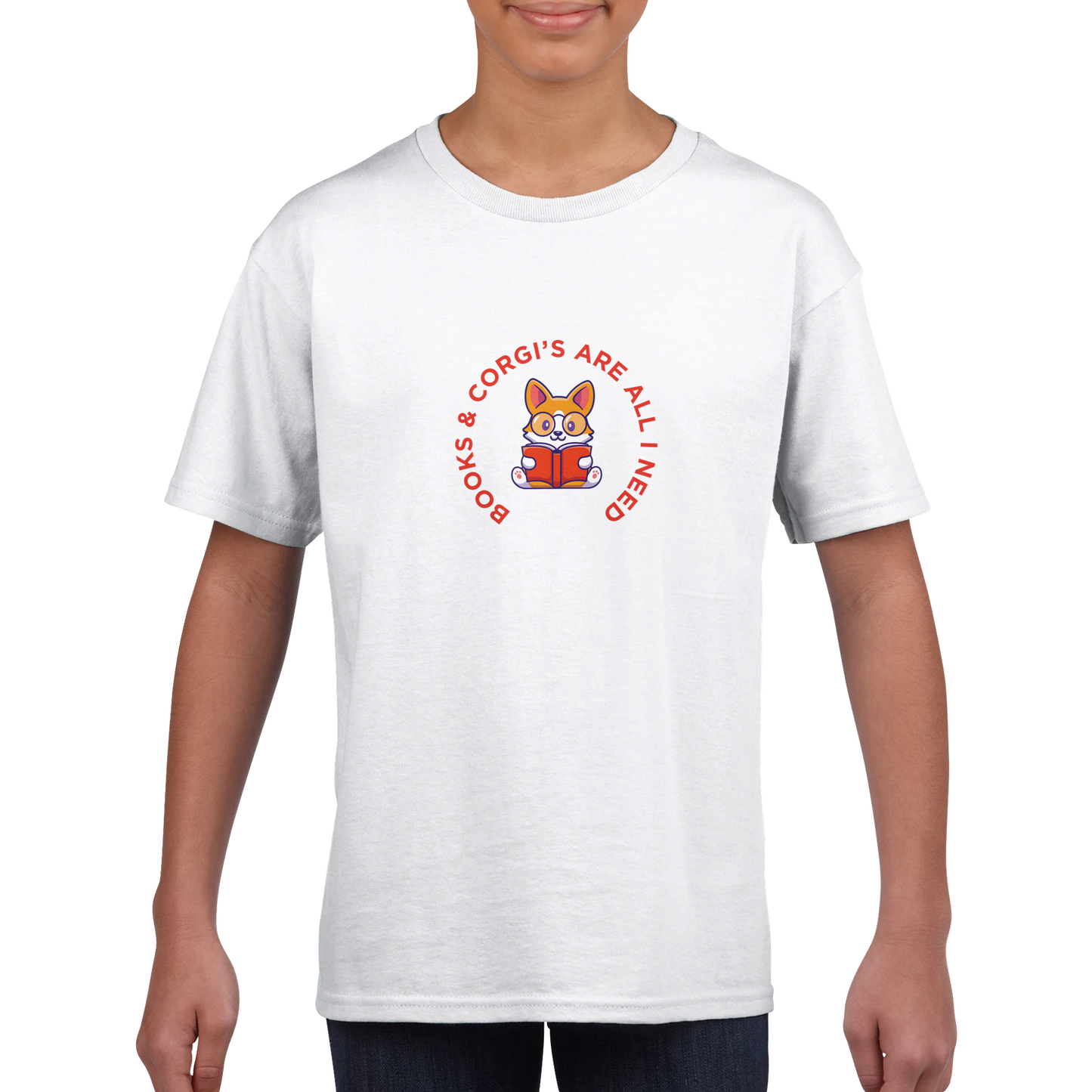 Books & Corgi's Classic Kids Crewneck T-shirt