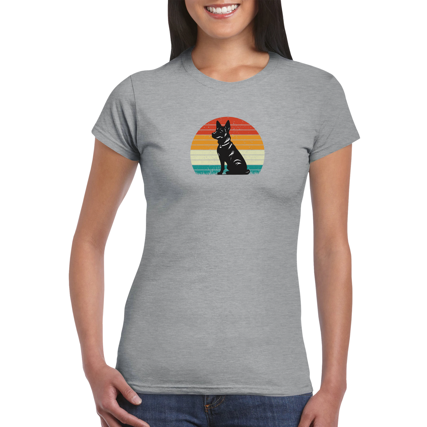 Sunset K9 Silhouette Classic Womens Crewneck T-shirt