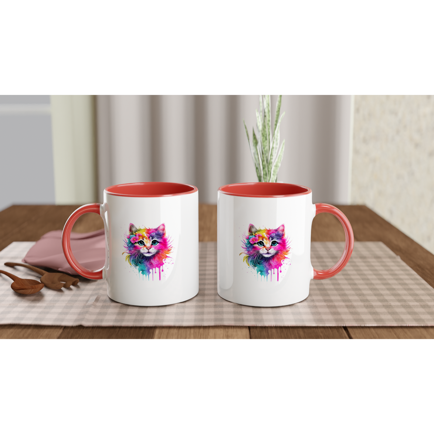 Artistic Kitty White Ceramic Mug designs with Color Inside