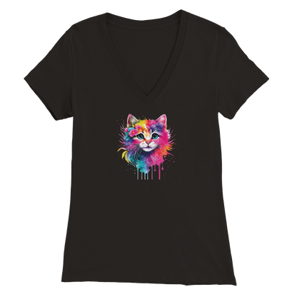 Artistic Kitty Premium Womens V-Neck T-shirt