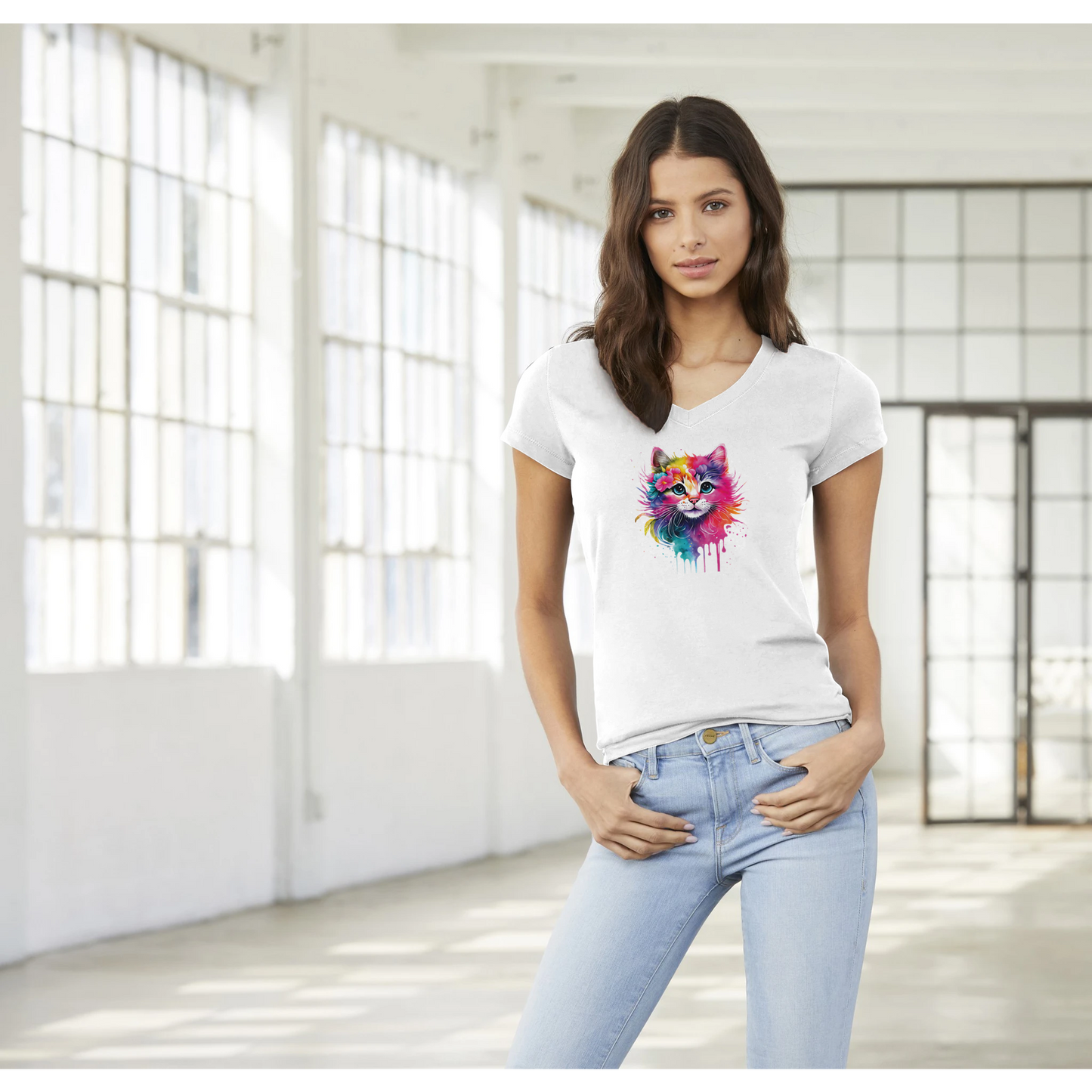 Artistic Kitty Premium Womens V-Neck T-shirt